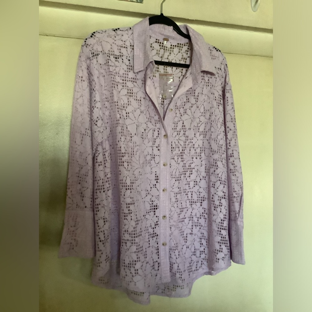 Free People In Your Dreams Lace Buttondown  Frost Lavender